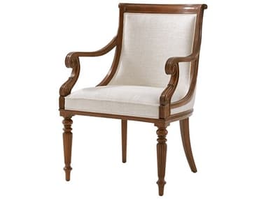 Theodore Alexander Althorp Living History Mahogany Wood Brown Fabric Upholstered Floris Arm Dining Chair TALAL410871AXT