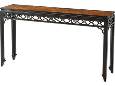 Theodore Alexander Rectangular Wood Italian Gold Antique Long Hall Burl Console Table TALAL53059