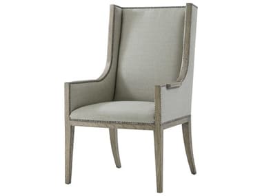 Theodore Alexander The Echoes Oak Wood Gray Fabric Upholstered Aston Arm Dining Chair TALCB410161CFX