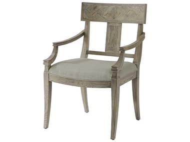 Theodore Alexander The Echoes Oak Wood Gray Fabric Upholstered Jude Klismos Arm Dining Chair TALCB410291BYY