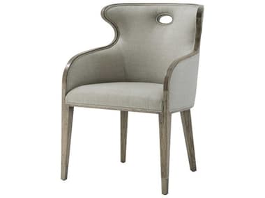 Theodore Alexander The Echoes Oak Wood Gray Fabric Upholstered Cannon Scoop Back Arm Dining Chair TALCB410311BYY