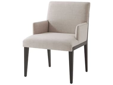 Theodore Alexander Jamie Drake Oak Wood Brown Fabric Upholstered Vree Arm Dining Chair TALJD410121BFF