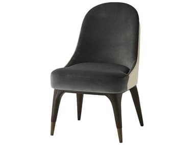 Theodore Alexander Steve Leung Oak Wood Black Leather Upholstered Covet Side Dining Chair TALSLD400012BAW