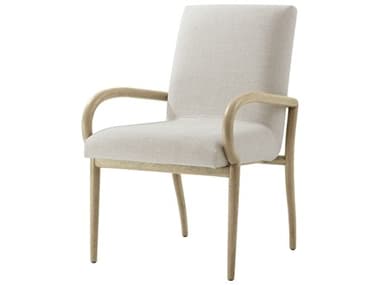 Theodore Alexander Catalina Oak Wood Beige Fabric Upholstered Arm Dining Chair TALTA410121CIS
