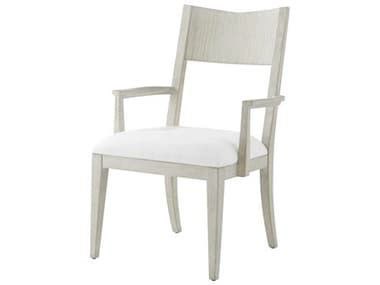 Theodore Alexander Breeze Pine Wood White Fabric Upholstered Arm Dining Chair TALTA410151CFZ