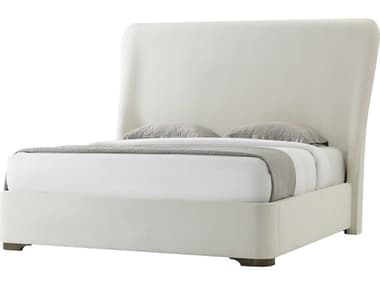 Theodore Alexander Essence Black Paint White Solid Wood Upholstered King Platform Bed TALTA830561CLK