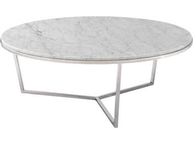 Theodore Alexander 47" Round Circular Bianco Carrara Marble Polished Nickel Coffee Table TALTAS51034C095