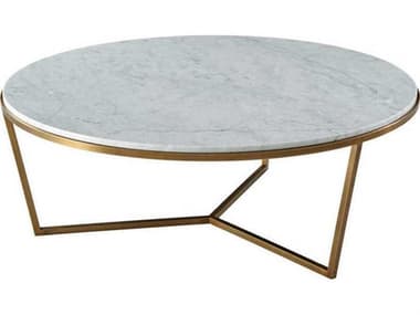 Theodore Alexander 47" Round Circular Bianco Carrara Marble Brushed Brass Coffee Table TALTAS51034C096