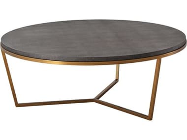 Theodore Alexander 47" Round Faux Leather Smoke Fisher Cocktail Table TALTAS51036C096