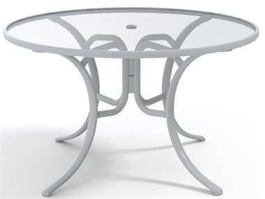 Telescope Casual Glass Top Aluminum 48'' Wide Round Dining Table with Umbrella Hole TC2770