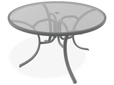 Telescope Casual Quick Ship Glass Top Aluminum 48'' Wide Round Dining Table with Umbrella Hole TC277