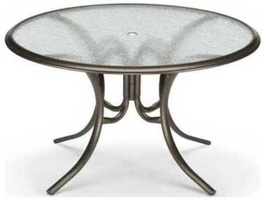 Telescope Casual Glass Top Aluminum 56'' Wide Round Dining Table with Umbrella Hole TC2800