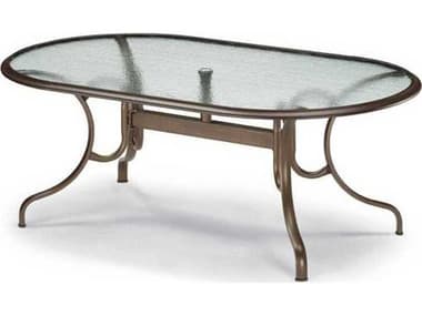Telescope Casual Glass Top Aluminum 75''W x 43''D Oval Dining Table with Umbrella Hole TC3460