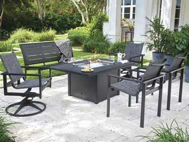 Telescope Casual Tribeca Sling Aluminum Firepit Dining Set TCTRIBECASLFRPTDINSET