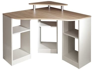 TemaHome Corner Melamine Natural Oak White Wood Corner Desk TEM81112859304