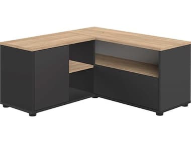 TemaHome Angle 35" Oak Wood Melamine Black Natural TV Stand TEM83242850196