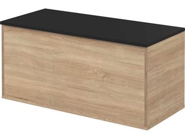 TemaHome Knight 35" Melamine Natural Oak Black Accent Shoe Storage Bench TEM84007851506