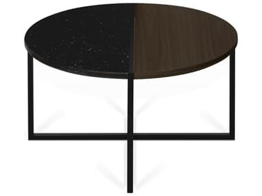 TemaHome Sonata 31" Round Wood Black Marble Walnut Coffee Table TEM9003629235