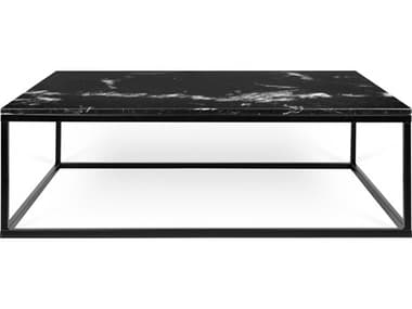 TemaHome Prairie 47" Rectangular Black Marble Top Lacquered Steel Legs Coffee Table TEM9500623097