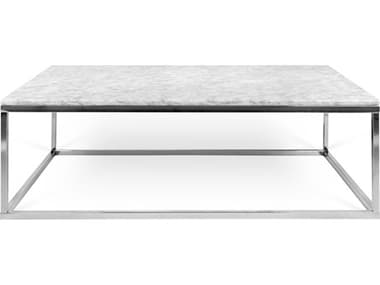 TemaHome Prairie 47" Rectangular White Marble Top chrome Legs Coffee Table TEM9500624919
