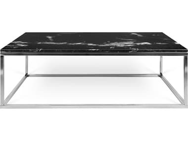TemaHome Prairie 47&quot; Rectangular Black Marble Top Chrome Legs Coffee Table TEM9500624926