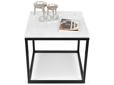 TemaHome Prairie 20" Square White Marble Top black Lacquered Steel Legs End Table TEM9500625015