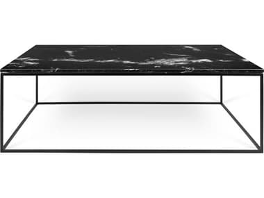 TemaHome Gleam 47" Rectangular Black Marble Lacquered Steel Coffee Table TEM9500625992