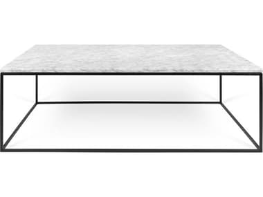 TemaHome Gleam 47" Rectangular White Marble Black Lacquered Steel Coffee Table TEM9500626005