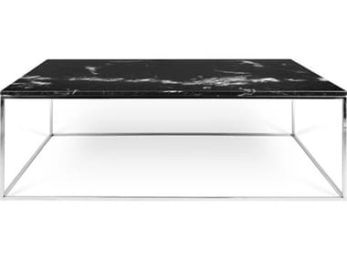 TemaHome Gleam 47" Rectangular Black Marble Chrome Coffee Table TEM9500626098