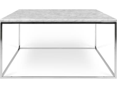 TemaHome Gleam 30&quot; Square White Marble Chrome Coffee Table TEM9500626210