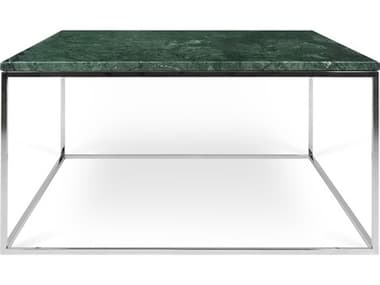 TemaHome Gleam Green Marble / Chrome 30'' Wide Square Coffee Table TEM9500626227