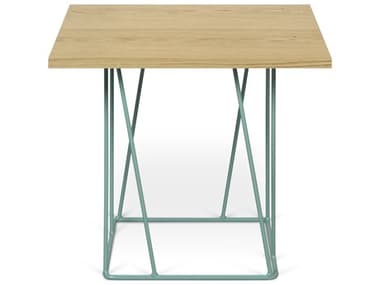 TemaHome Helix 20" Square Wood Oak Sea Green Lacquered Steel End Table TEM9500626814