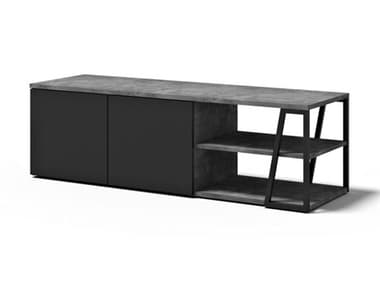 TemaHome Albi 57" Walnut Wood Concrete Look Black Media Console TEM9500639982