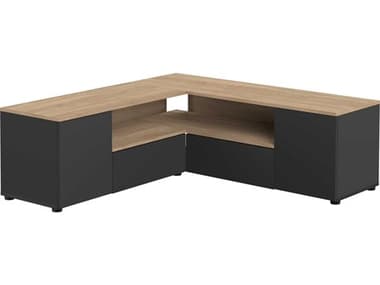 TemaHome Angle 51" Oak Wood Melamine Black Natural TV Stand TEM983241850387