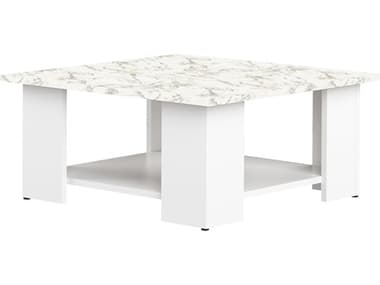 TemaHome Square White / Marble Look 26'' Wide Coffee Table TEME2084A2145X00