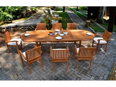 Teak Smith 9 Pieces 117" Large Double Oval Dining Set TES117LRGDBLEOVALWITHNAPACHRDINSET3