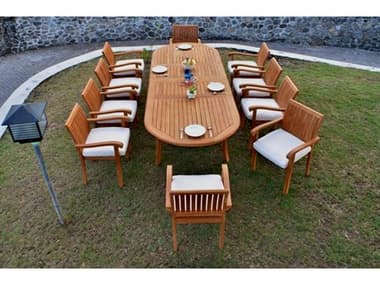 Teak Smith 11 Pieces 117" Large Double Oval Dining Set TES117LRGDBLEOVALWITHNAPACHRDINSET6