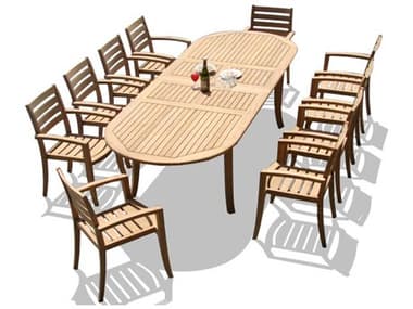 Teak Smith 11 Pieces 117" Large Double Oval Dining Set TES117LRGDBLEOVALWITHTRAVOTACHRDINSET4
