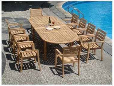 Teak Smith 11 Pieces 117" Large Double Oval Dining Set TES117LRGDBLEOVALWITHTRAVOTACHRDINSET5