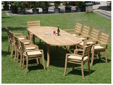 Teak Smith 11 Pieces 117" Large Double Oval Dining Set TES117LRGDBLEOVALWITHTRAVOTACHRDINSET7