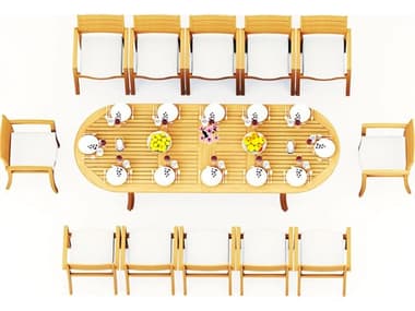Teak Smith 13 Pieces 117" Large Double Oval Dining Set TES117LRGDBLEOVALWITHTRAVOTACHRDINSET8