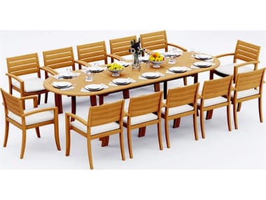 Teak Smith 13 Pieces 117" Large Double Oval Dining Set TES117LRGDBLEOVALWITHTRAVOTACHRDINSET9