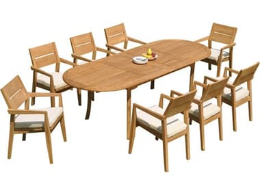 Teak Smith 9 Pieces 117" Large Double Oval Dining Set TES117LRGDBLEOVALWITHVELLORECHRDINSET