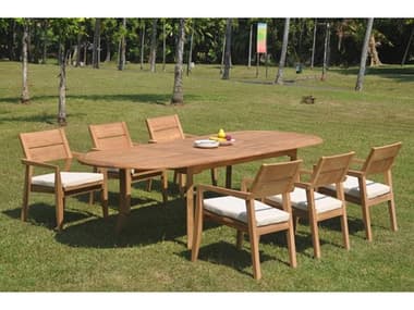 Teak Smith 6 Pieces 117" Large Double Oval Dining Set TES117LRGDBLEOVALWITHVELLORECHRDINSET11