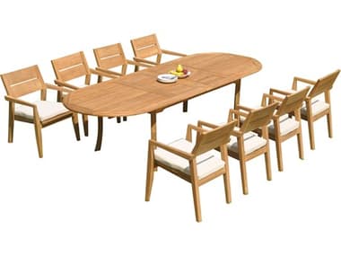 Teak Smith 9 Pieces 117" Large Double Oval Dining Set TES117LRGDBLEOVALWITHVELLORECHRDINSET2