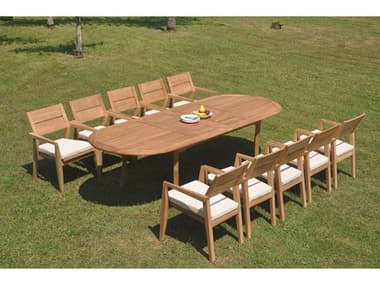 Teak Smith 11 Pieces 117" Large Double Oval Dining Set TES117LRGDBLEOVALWITHVELLORECHRDINSET6
