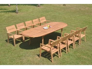 Teak Smith 11 Pieces 117" Large Double Oval Dining Set TES117LRGDBLEOVALWITHVELLORECHRDINSET8