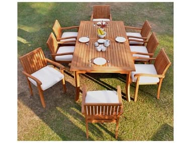 Teak Smith 9 Pieces 117" Double Extension Rectangular Dining Set TES117LRGDBLERECTWITHNAPACHRDINSET4
