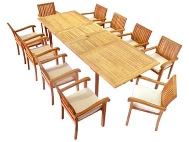 Teak Smith 11 Pieces 117" Double Extension Rectangular Dining Set TES117LRGDBLERECTWITHNAPACHRDINSET5