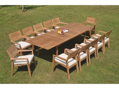 Teak Smith 13 Pieces 117" Double Extension Rectangular Dining Set TES117LRGDBLERECTWITHVELLORECHRDINSET10